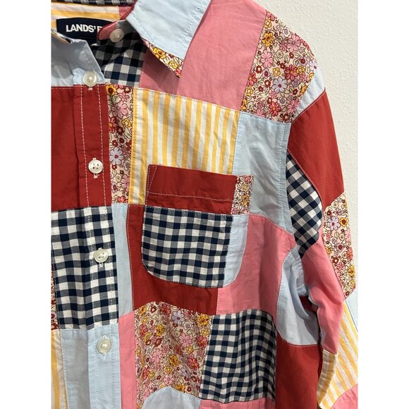 Lands End Womens Patchwork Button-Up Cotton Shirt Multicolor Size Large 14 - Picture 4 of 9